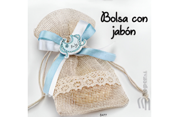 BOLSITA CENEFA PUNTILLA  JABÓN Y PINZA CELESTE