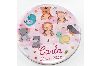 CHAPA ALFILER BEBÉ ANIMALES ROSA PERSONALIZADA. (MÍNIMO 15 Uds.)